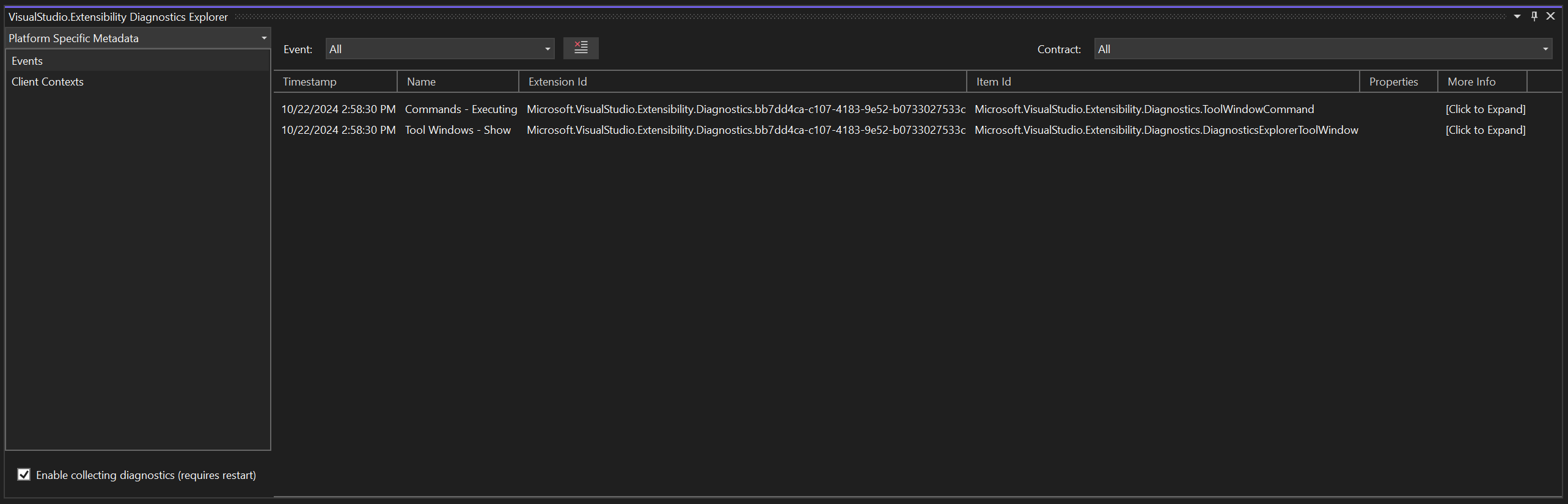 Screenshot of the Events page.